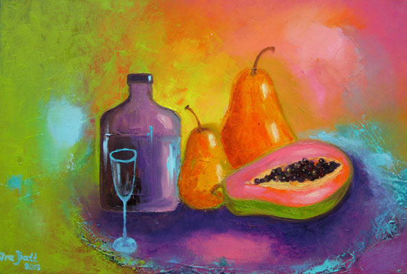 Stillleben mit Früchten und Likör  Öl / Leinwand 40 x 60 cm. 500 €