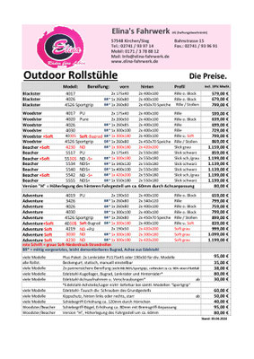Preisliste Outdoor-Rollstühle