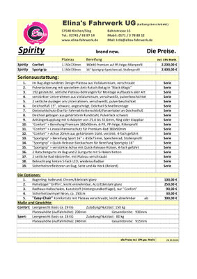 Preisliste Spirity