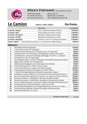 Preisliste Le Camion
