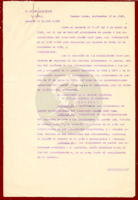 Dekret N° 21.592 M.338 - vom 12. September 1945 - Pos. 1-2.