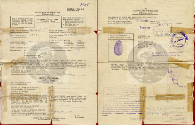 Certificate of Discharge - Entlassungschein.