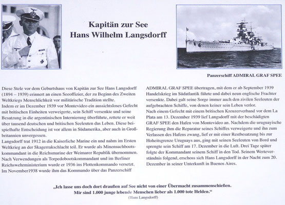 Die Gedenktafel - Erinnerung und Ehrung für Hans Langsdorff.
