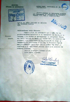 Schreiben an de Inennminister Dr. D. Taborda.