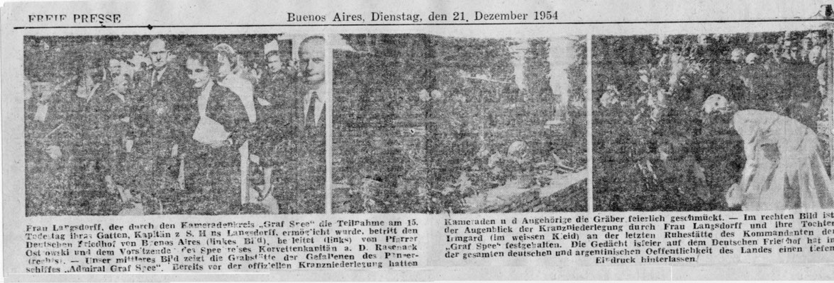 1954 Frau Langsdorff mit Tochter Inge zu Besuch in Buenos Aires und am Grab von Hans Langsdorff.