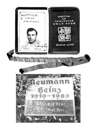 Grabstein mit Speewappen und Schiffsname - Ausweis der Spee-Kameradschaft der Jahre 1948-1962 und Mützenband.