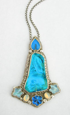 Blue antique glass plate necklace #3