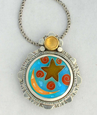 Cloisonne enamel Moon and star pendant