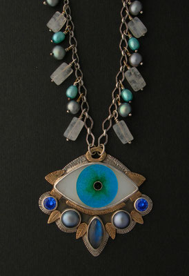 Cloisonne enamel evil eye statement necklace #1