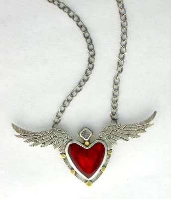 Flying heart with raw diamond necklace