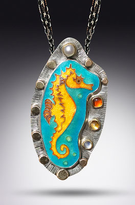 Cloisonne enamel seahorse necklace