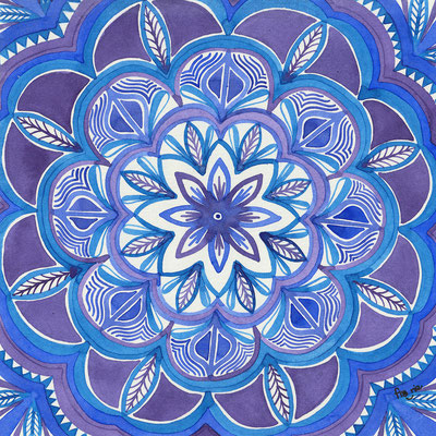 Mandala bleu & violet, 07.2019 - Aquarelle (20x20cm)