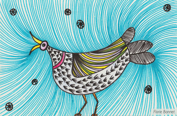 Singing Birdie, 03.2013 - Mixed Media, crayons aquarellables & SignPen sur papier