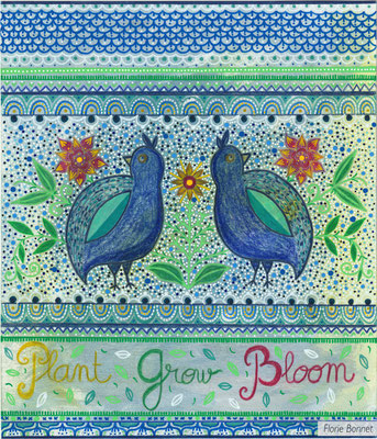 Plant, Grow, Bloom, 10.2018 - Mixed Media, acrylique, crayons aquarellables & Poscas sur papier