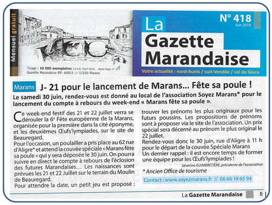 J - 21 pour le lancement de Marans fête sa poule - La Gazette marandaise - Juin 2018