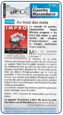 Théâtre d'improvisation - La gazette marandaise - Décembre 2018