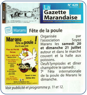 Marans fête sa poule 2019 - La Gazette marandaise - Juillet 2019