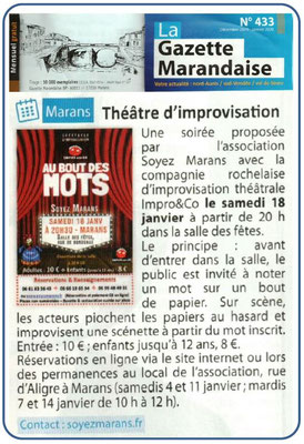 Théâtre d'improvisation - La Gazette marandaise - Décembre 2019