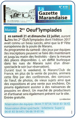 2e oeufs'lympiades - 2018 - La Gazette marandaise - Juillet 2018