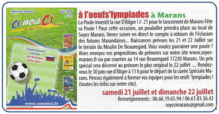 Les oeufs'lympiades à Marans - Ce mois ci - Juin 2018