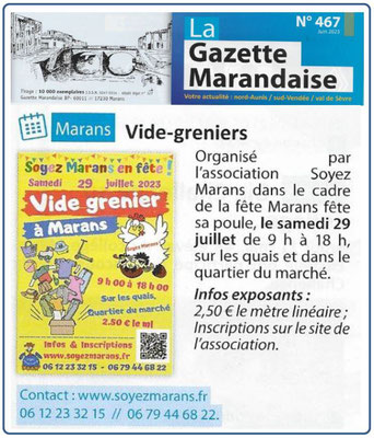 Soyez Marans en fête - La Gazette - Juin 2023 - Vide grenier