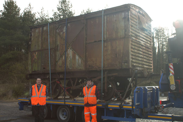 Museum founding members Aaron Matthews and Leo Tomos-Matthews in front of Van just after it arrived.