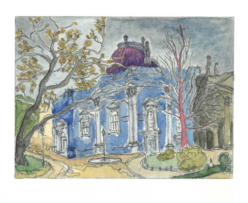 Am Gendarmenmarkt, 2017, Radierung aquarelliert, 14,5x19,5cm