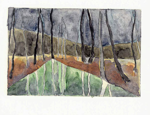 Fließ, 2017, Radierung aquarelliert, 10x15cm