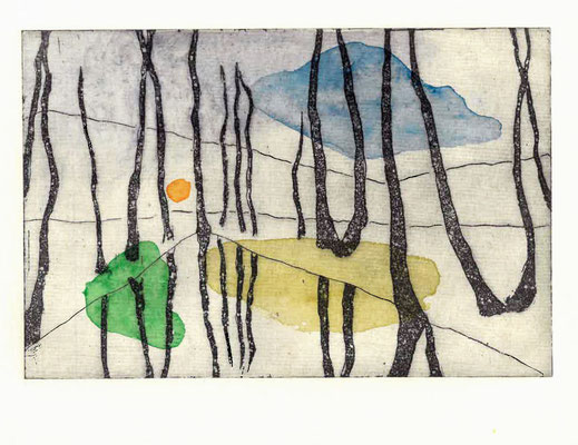 Ohne Titel, 2017, Aquatinta aquarelliert, 10x15cm