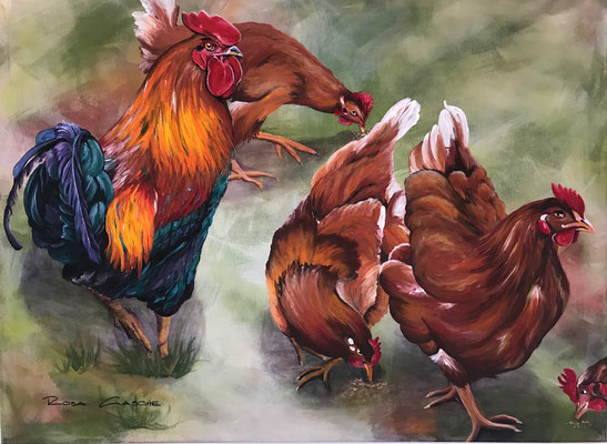 Auftragswerk! Hühnerhof  80x60  Acryl auf Leinwand
