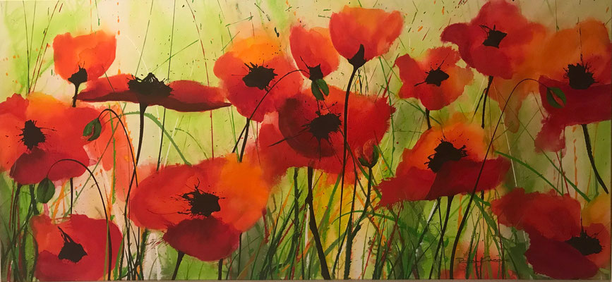 Verkauft!         Prachtvoller Mohn  150x70     Acryl auf Leinwand