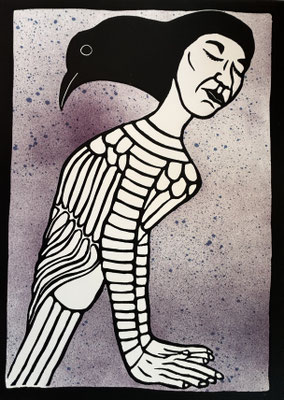 Ach, 2026, Linolschnitt, Acryl, 42 x 30 cm