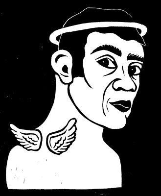 Thinks a genius, 2026, Linolschnitt, 33 x 27,5 cm