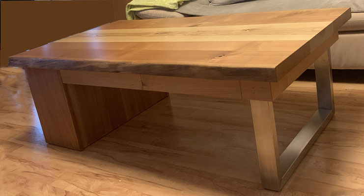 Couchtisch Tisch Holz Kirsche Esche Edelstahl Schubfach Holztisch