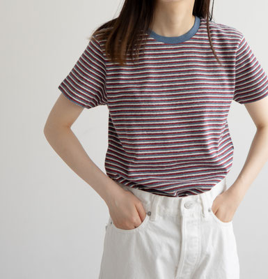 モデル身長:157cm size2 color: smokeblue×bordeaux