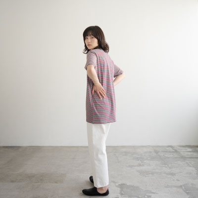 モデル身長:157cm size3 color: smokeblue×bordeaux