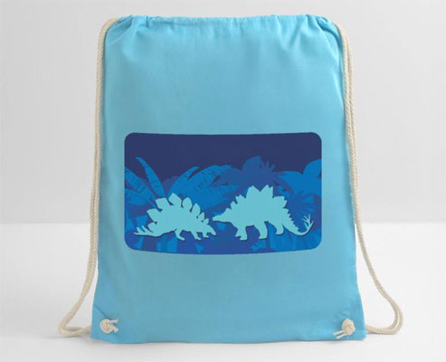 Turnbeutel - Urwald Dinos - Stegosaurus - blau
