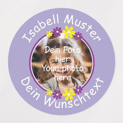 runde Fotoaufkleber - Blumenumrandung - lila
