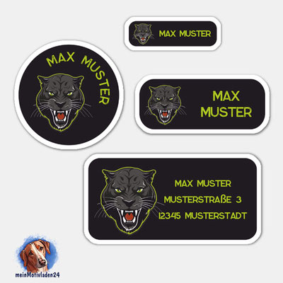 24 er - Set Namensaufkleber | Panther - schwarz