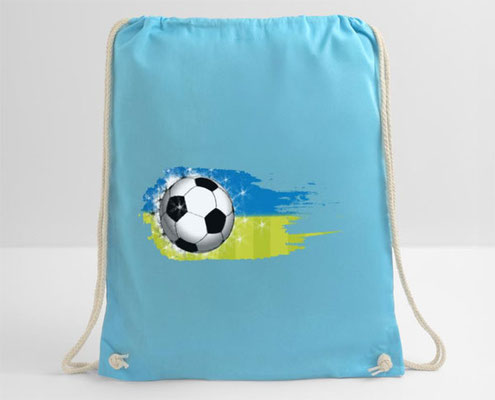 Turnbeutel - Fußball - blau grün - Pinselstrich