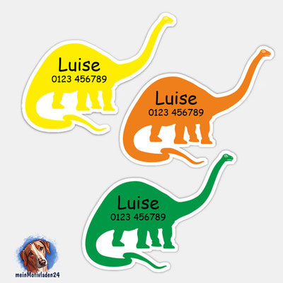 Form-Namensaufkleber - Langhals Dino - gelb orange grün