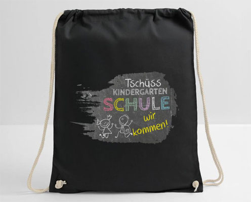 Turnbeutel - Tschüss Kindergarten - Schule wir kommen! - Tafeldesign Kreidemotive 