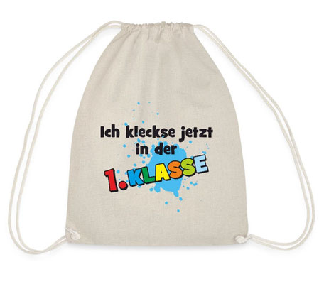 Turnbeutel - Ich kleckse jetzt in der 1. Klasse - blauer Farbklecks