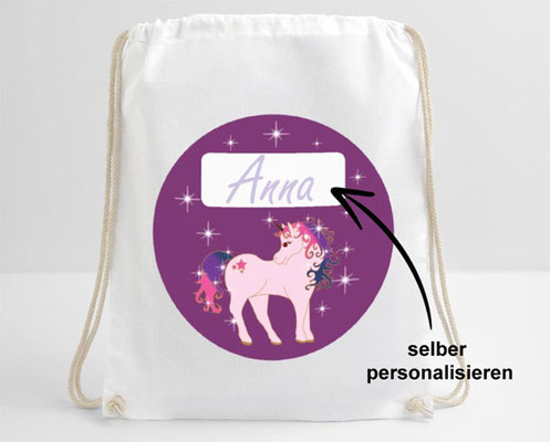Turnbeutel - Glitzer Einhorn - lila rosa