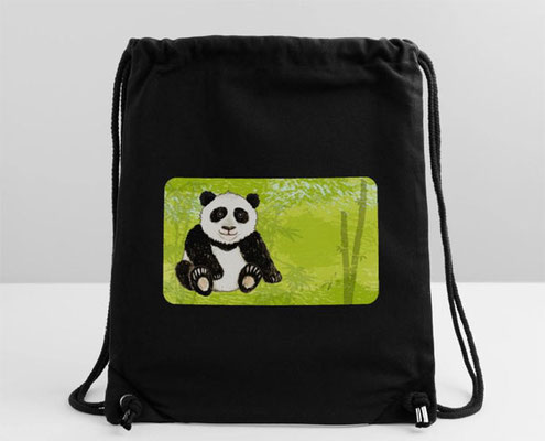 nachhaltiger Turnbeutel - Sitzender Panda Bär - Bambuswald