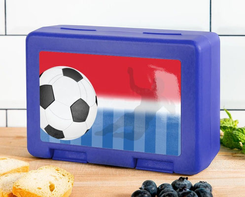 personalisierbare Brotdose - Fußball - rot weiß blau