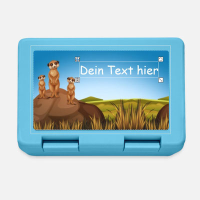 personalisierbare Brotdose - Erdmännchen Familie auf Felsen in der Savanne