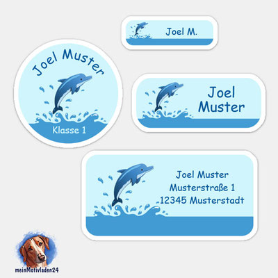 24 er - Set Namensaufkleber | Delfin