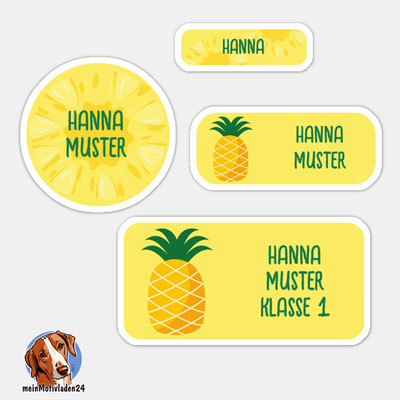 Exotische Ananas Namensaufkleber – 24er Set Aufkleber
