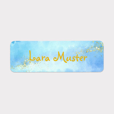Namensaufkleber eckig - Wasserfarbe - blau - Goldglitter